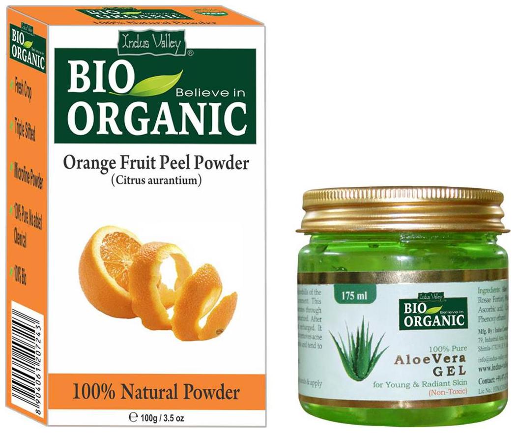 

Indus Valley Orange Peel Powder And Aloe Vera Gel (For Thicker Shiny Strong Hair) Set of 2