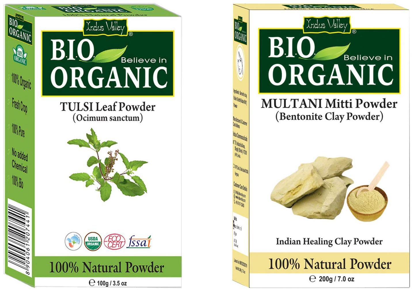 

Indus Valley Pure Tulsi Leaf Powder And Multani Mitti Powder For Natural Skin Set of 2