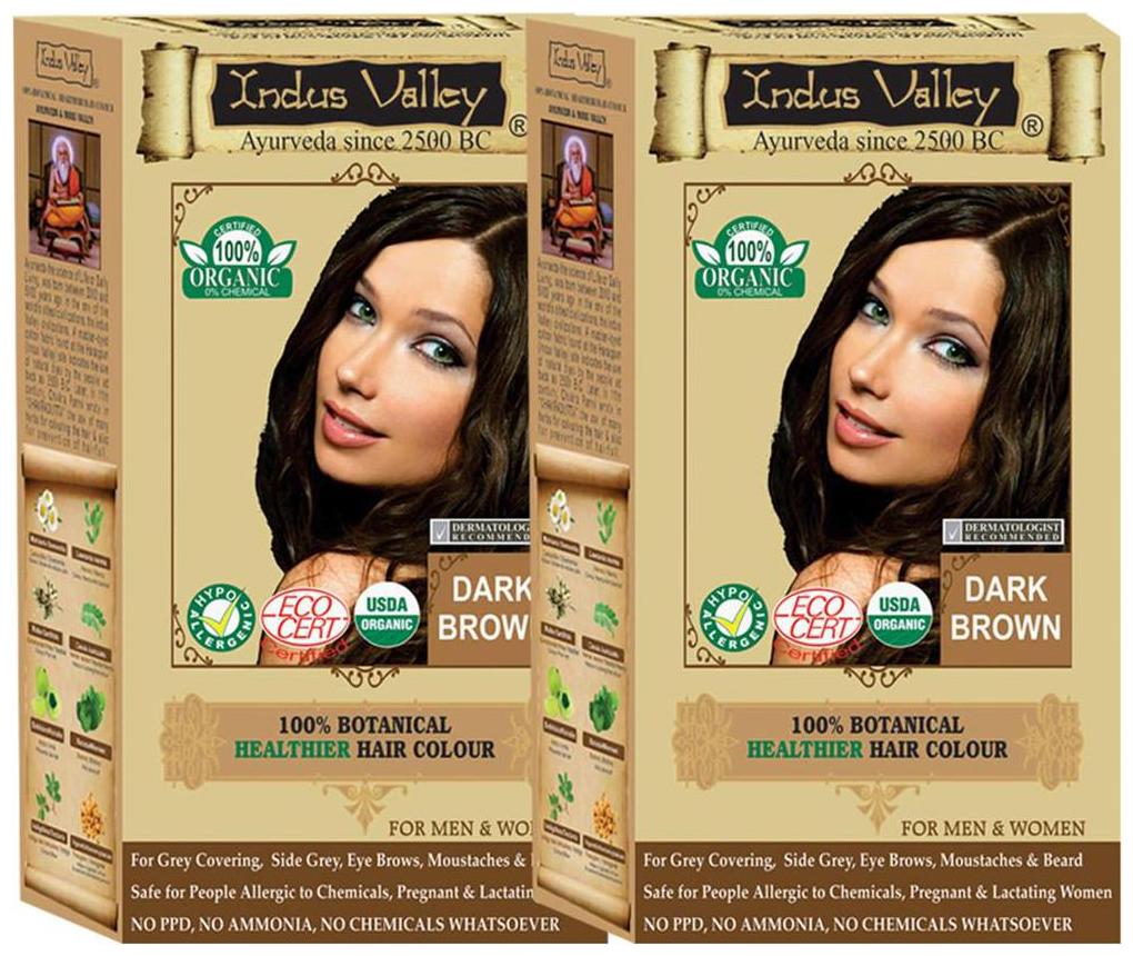 

Indus Valley 100 Certified 100 Organic Natural Dark Brown - One Touch Pack - 2 - Set - Hair Color
