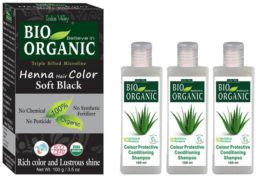 

Indus Valley PPD Free Soft Black Henna Hair Colour With 3 Bio Colour Protective (Pack of 4)