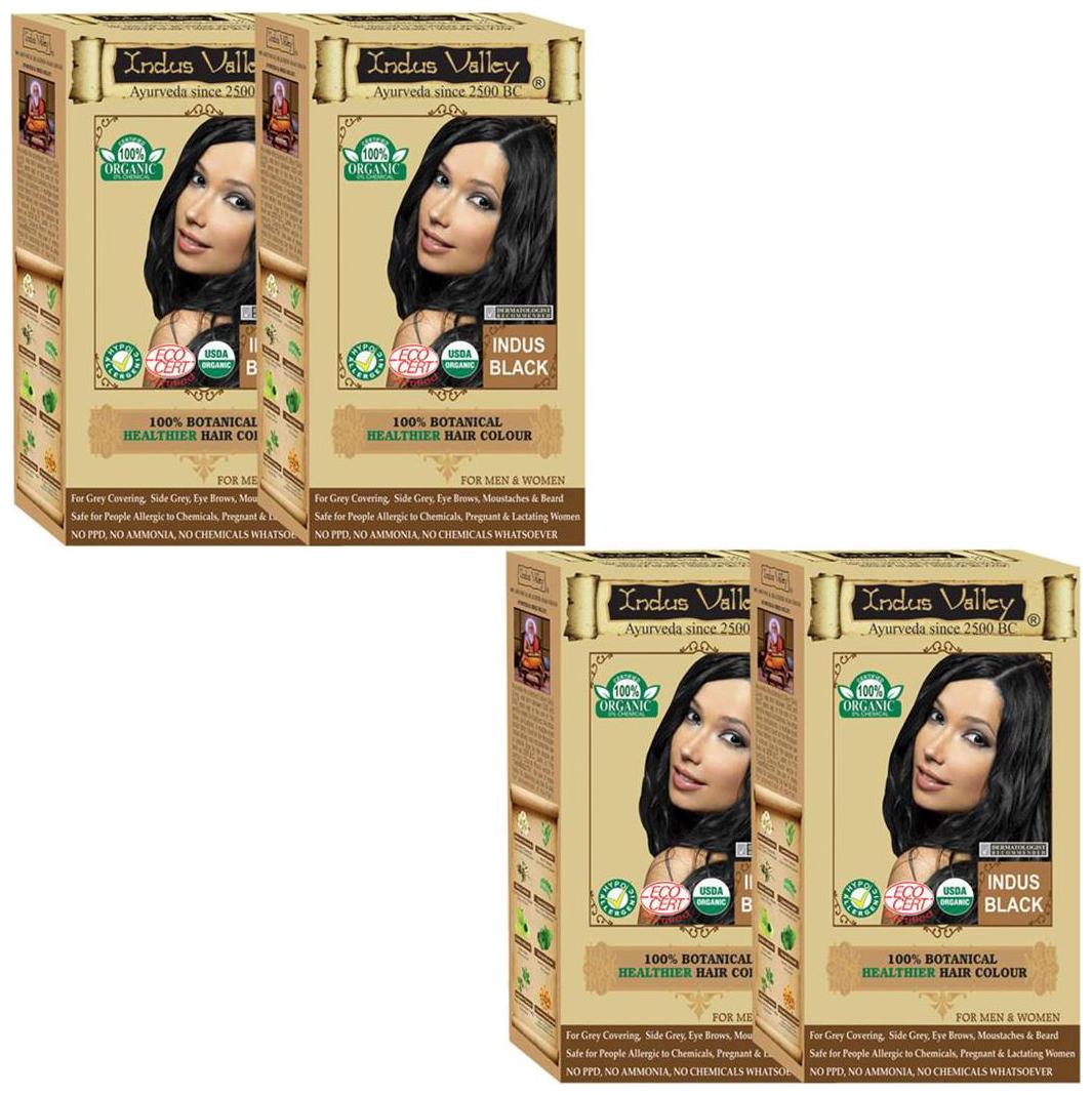 

Indus Valley 100 Organic Botanical Indus Black - 4 Set - One Touch Pack - Hair Color