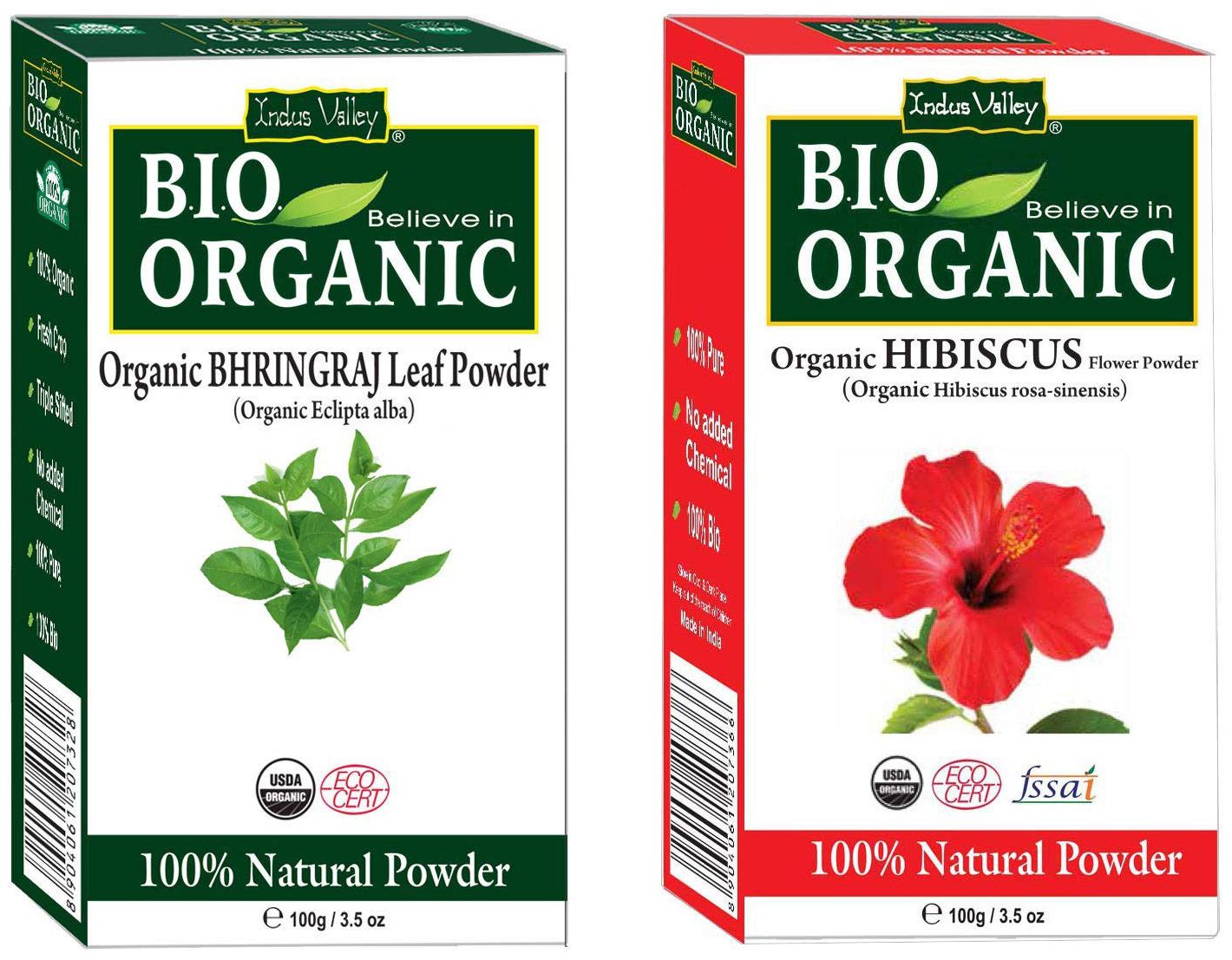 

Indus Valley Pure Bhringraj Powder And Hibiscus Powder For Thicker Hair Growth Set of 2
