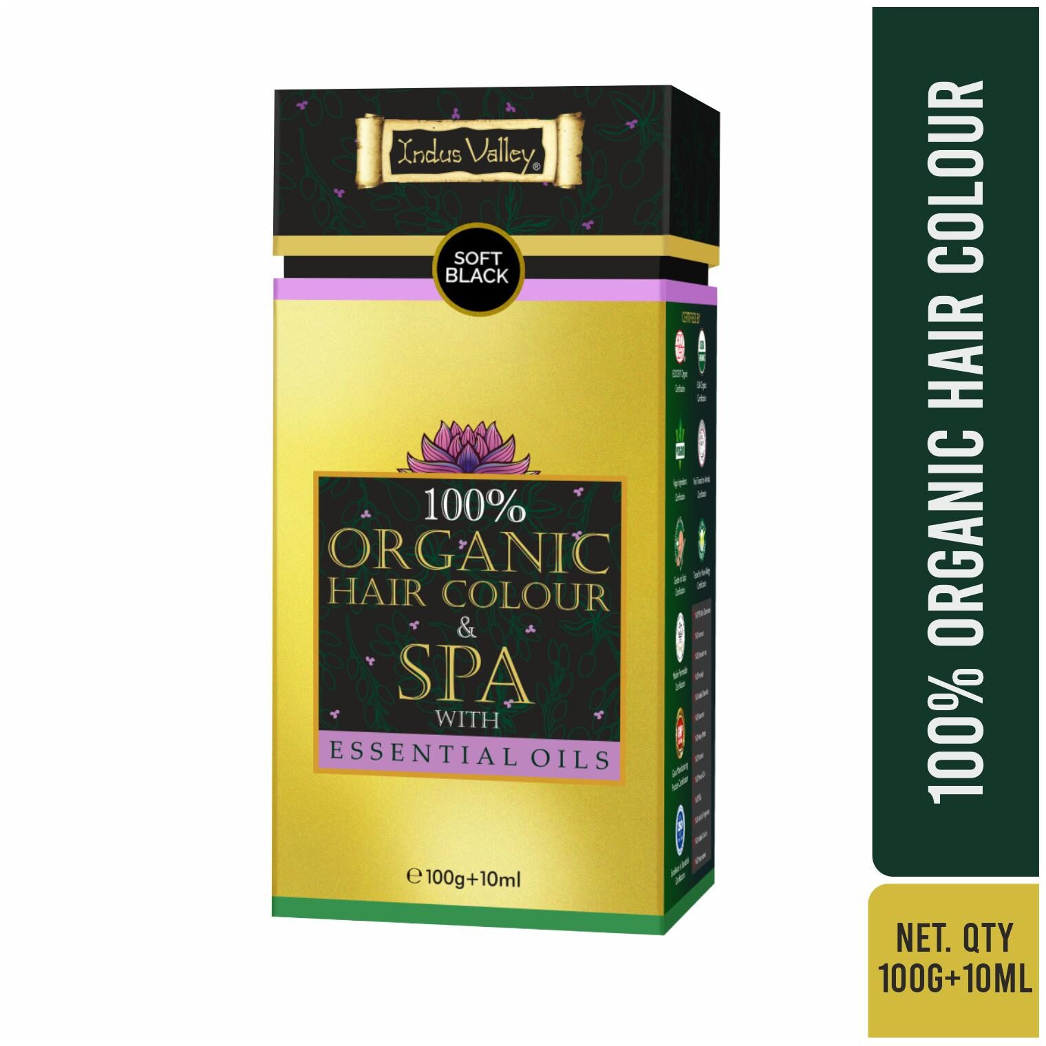 Buy Indus Valley 100 Organic Hair Colour Soft Black With Spa (100gm + 10ml) Online at Low