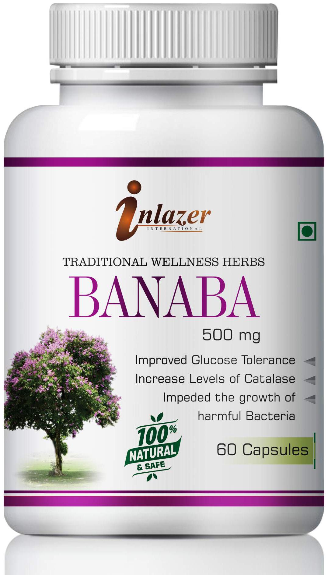 

Inlazer Banaba For Control Blood Sugar Level 100 Ayurvedic Pack of 1 (60 Capsules)