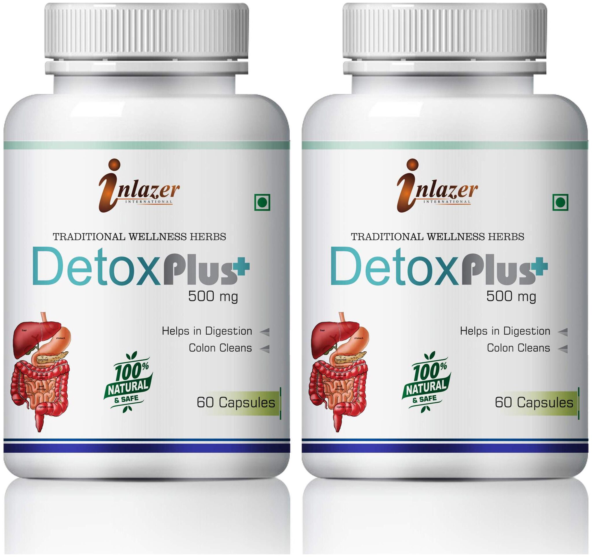 

Inlazer Detox Plus For Helps in digestion Colon Clean 100 Ayurvedic Pack Of 2 (120 Capsules)