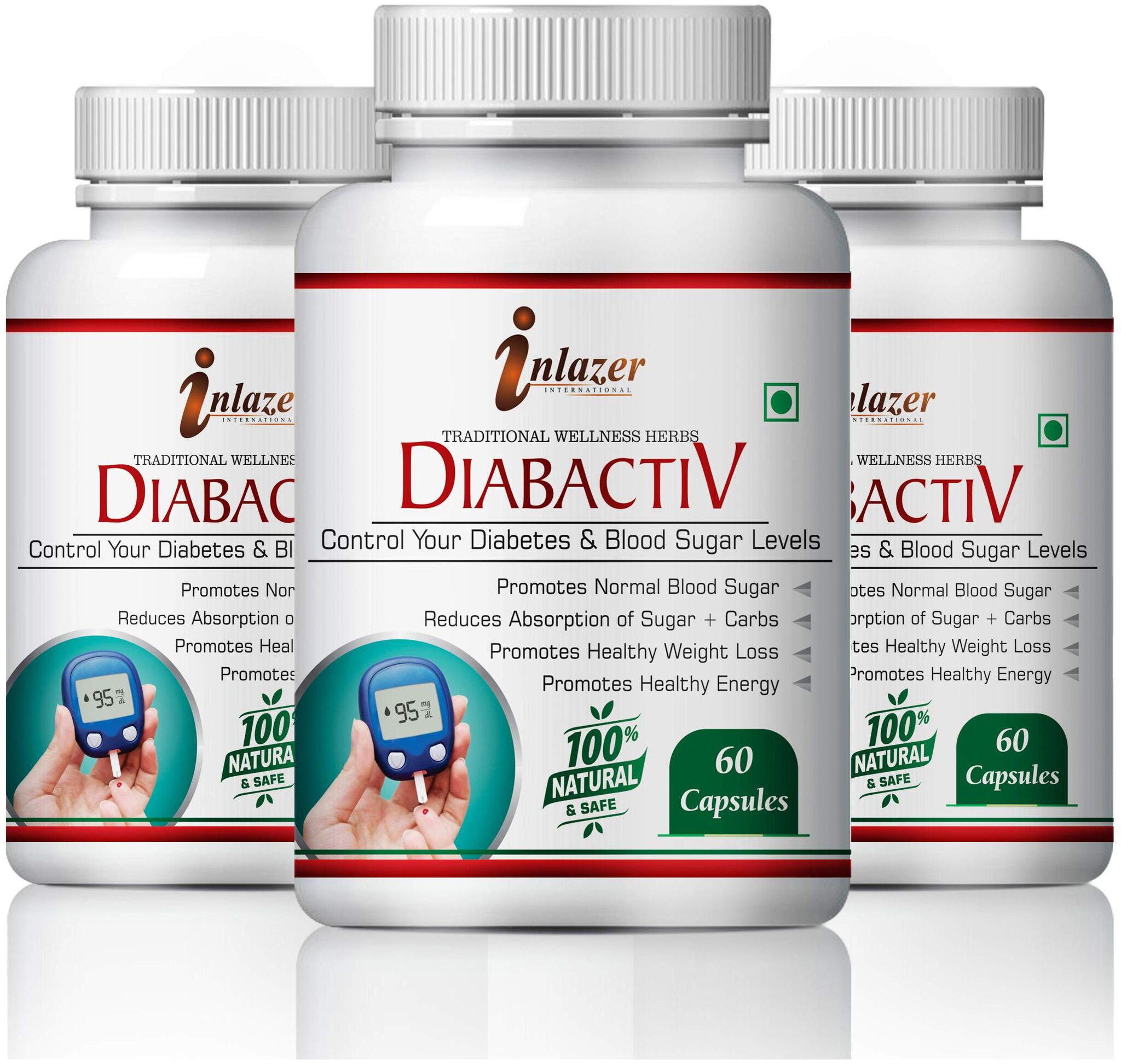 

Inlazer Diabactive For Control your diabetes blood sugar levels 100 Ayurvedic Pack of 3 (180 Capsules)