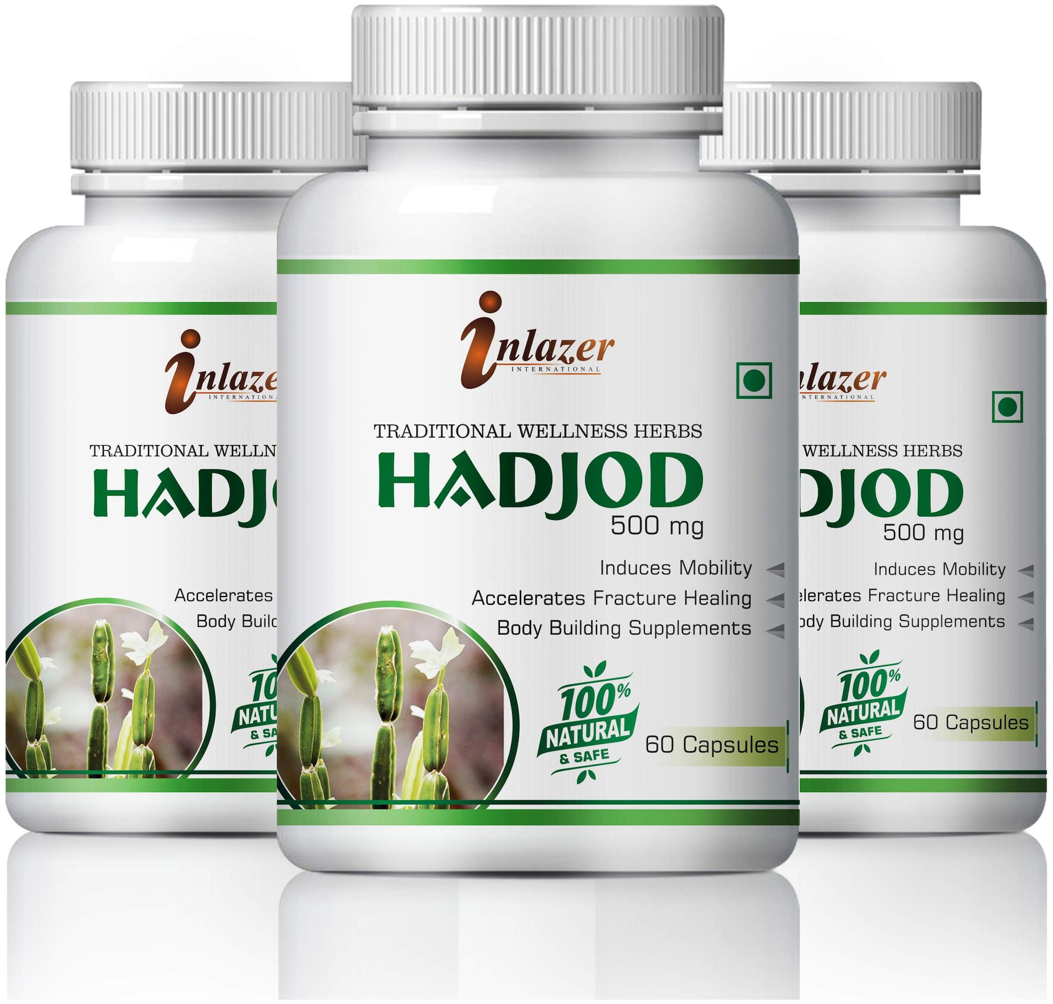 

Inlazer Hadjod For Bone Strengthening Fractured bone Repair Hairline fractures 100 Ayurvedic Pack of 3 (180 Capsules)