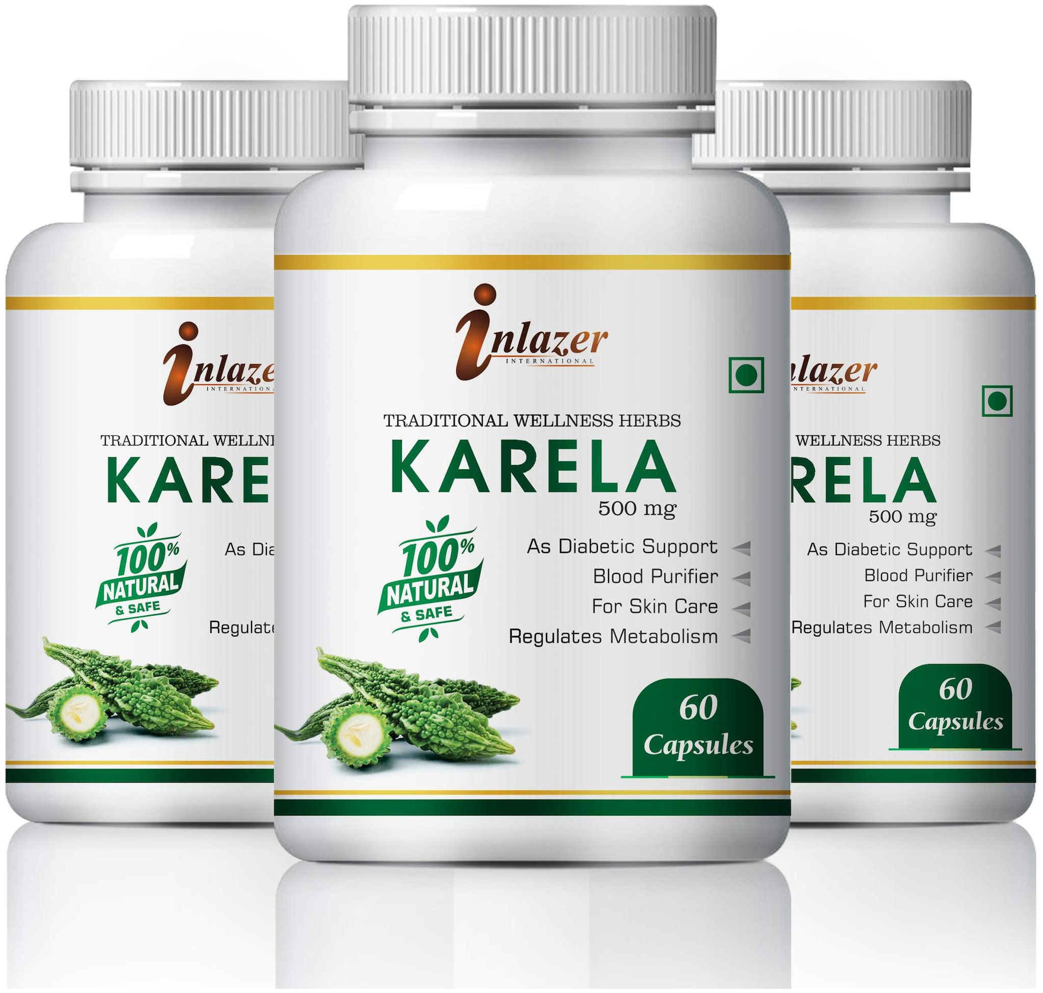

Inlazer Karela For Helps in treating Diabetes Blood Purifier 100 Ayurvedic Pack of 3 (180 Capsules)