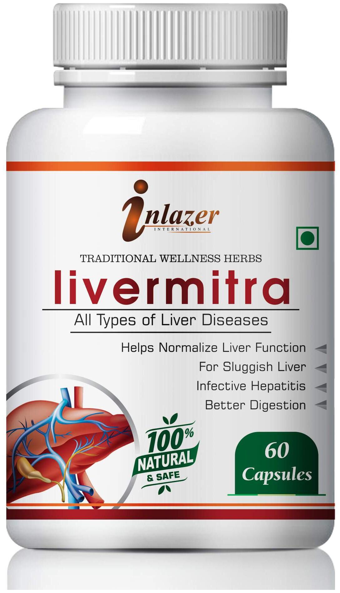 

Inlazer Livermitra For All Type Of Liver Diseases 100 Ayurvedic Pack of 1 (60 Capsules)