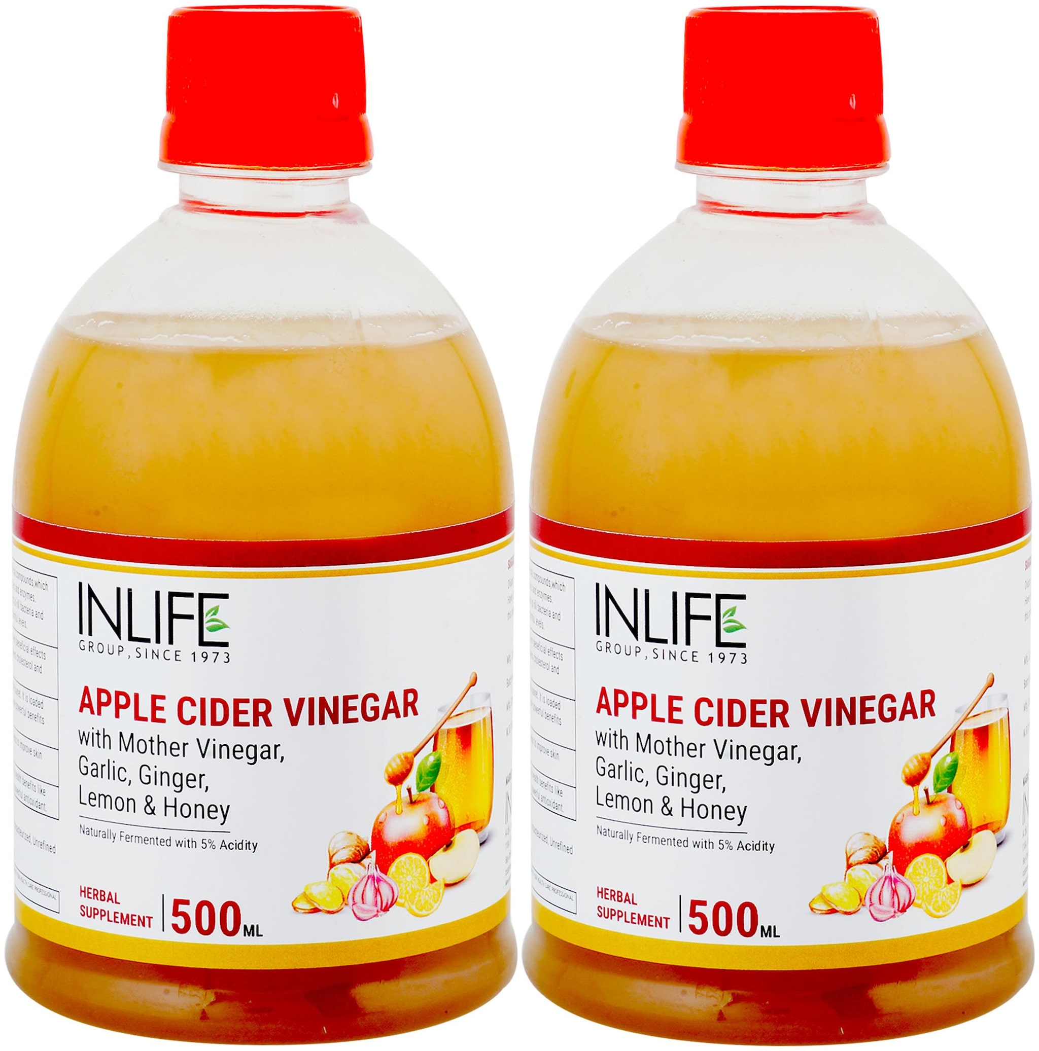 

INLIFE Apple Cider Vinegar with Garlic Ginger Lemon Honey (Pack of 2 500ml each)