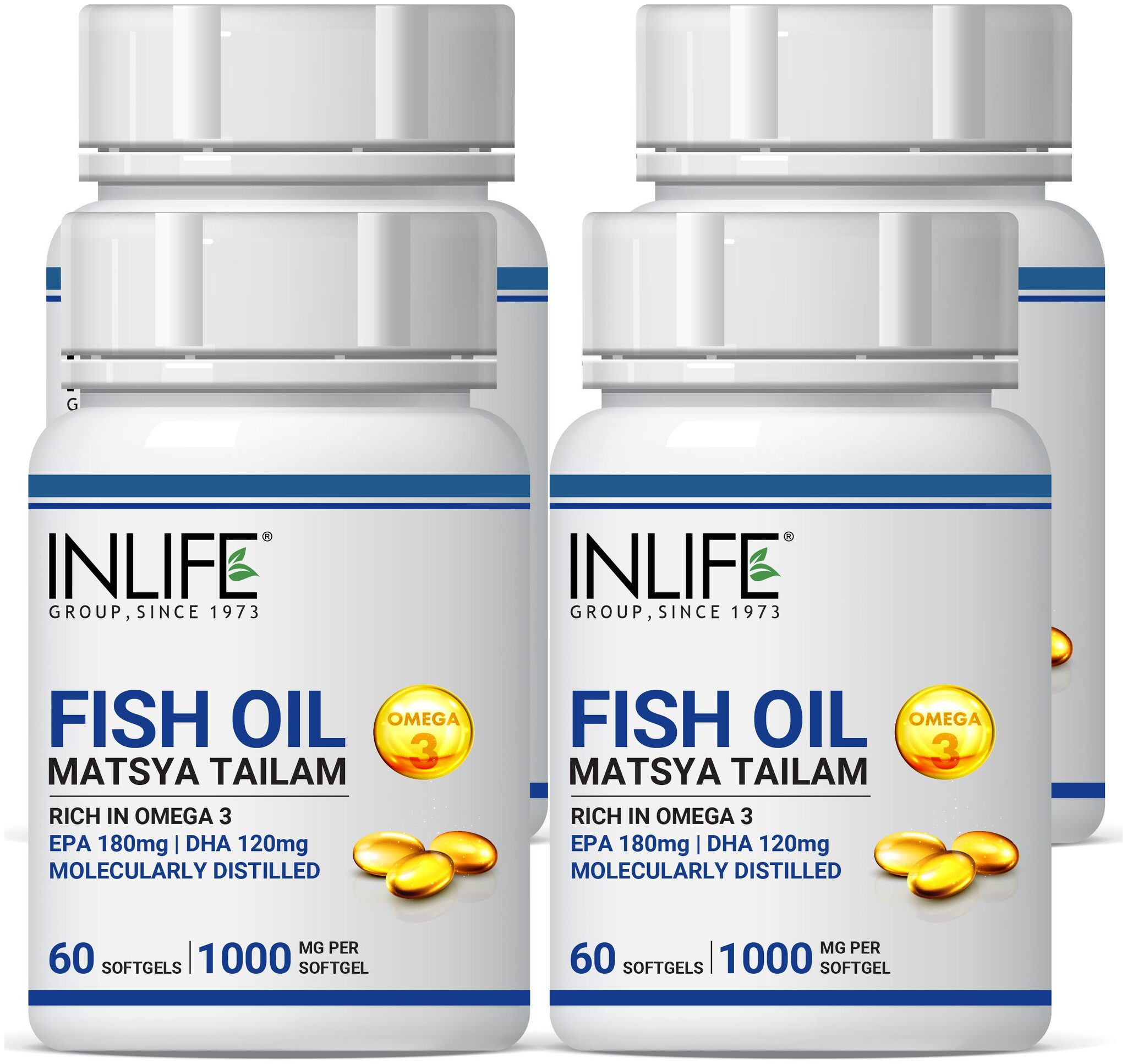 

Inlife Fish Oil Omega 3 Capsules 180 mg Epa 120 mg Dha For Men Women 1000 mg - 60 Softgels (Pack Of 4)