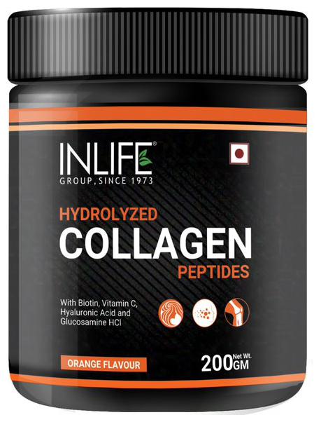 

INLIFE Hydrolyzed Collagen Powder Supplement Peptides with Biotin Vitamin C Hyaluronic Acid Glucosamine HCL - 200 g (Orange Flavour) Immunity Immunity Booster