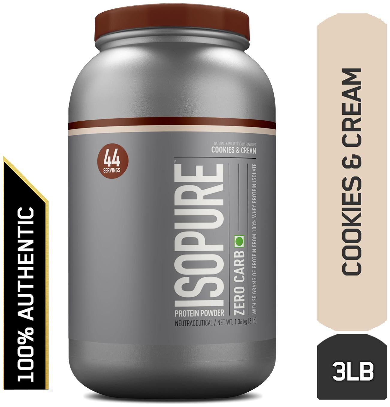 

Isopure Zero Carb 100 Whey Protein Isolate Powder - 1 36 kg (3 lb) (Cookies Cream)