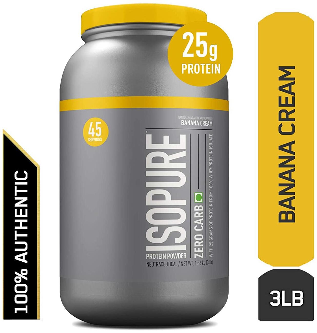 

Isopure Zero Carb 100 Whey Protein Isolate Powder with 25g Protein per serve - 3 lbs 1 36 kg Banana Cream