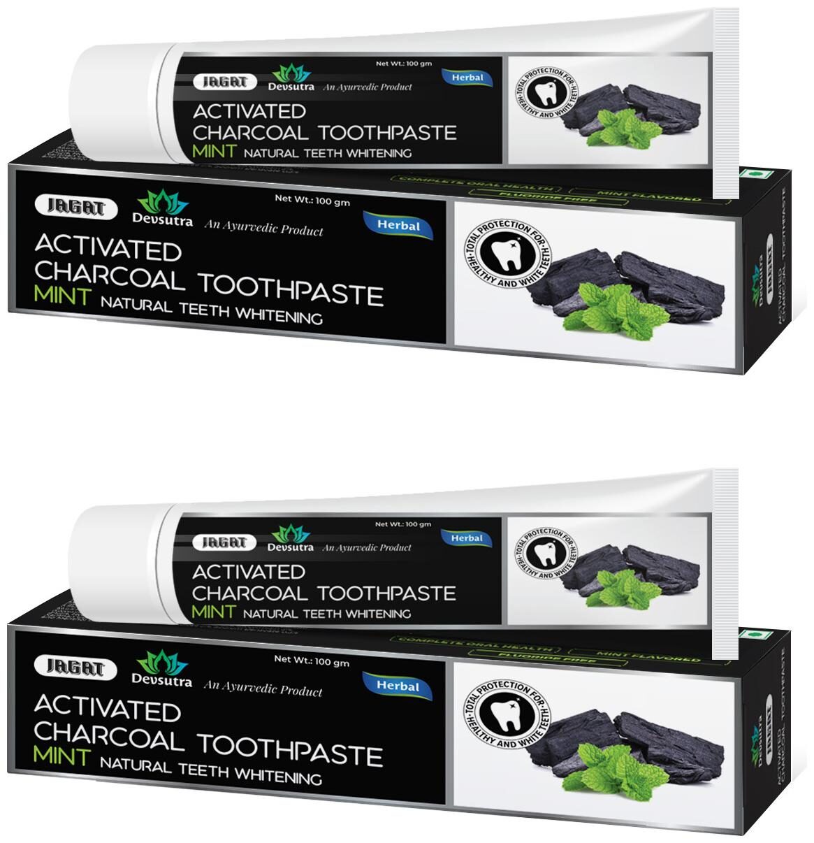 

Jagat Devsutra Dr Trusted Ayurvedic HERBAL Activated Charcoal Toothpaste for Teeth Whitening - 100 Natural Formula with Mint Flavour No Fluoride Artificial Colours - (100g x 2) Pack of 2