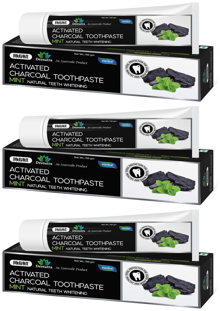

Jagat Devsutra Dr Trusted Ayurvedic HERBAL Activated Charcoal Toothpaste for Teeth Whitening - 100 Natural Formula with Mint Flavour No Fluoride Artificial Colours - (100g x 3) Pack of 3
