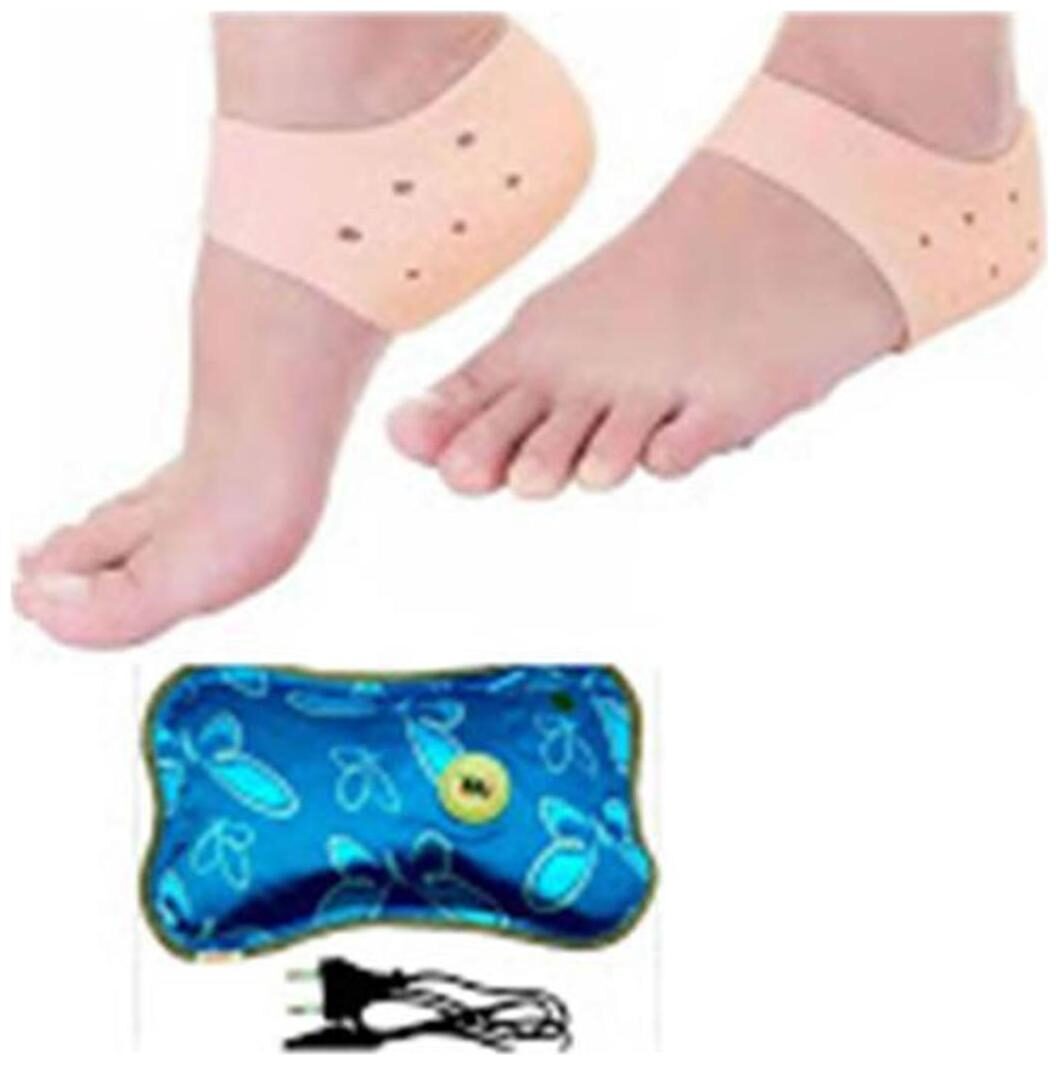 

jain star combo of Warm Bag Electric Heating Gel Pad Rechargeable Portable Hot Water Bag (Multicolor) with heel protector for anti anti chapped swelled cracked heels