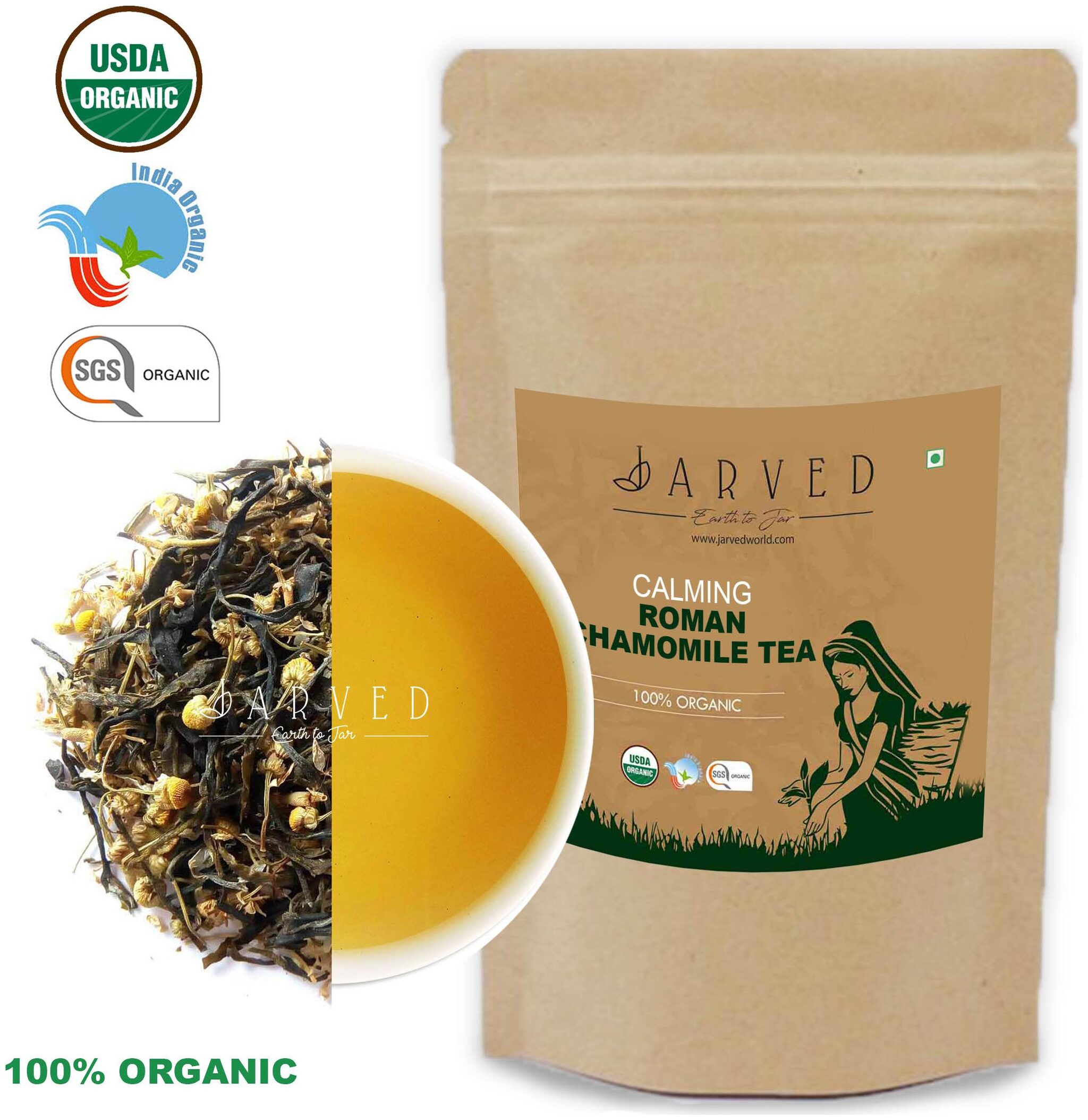 

Jarved Organic Calming Roman Chamomile Tea 45 Day Herbal Detox Premium Grade 100g (Pack of 1)