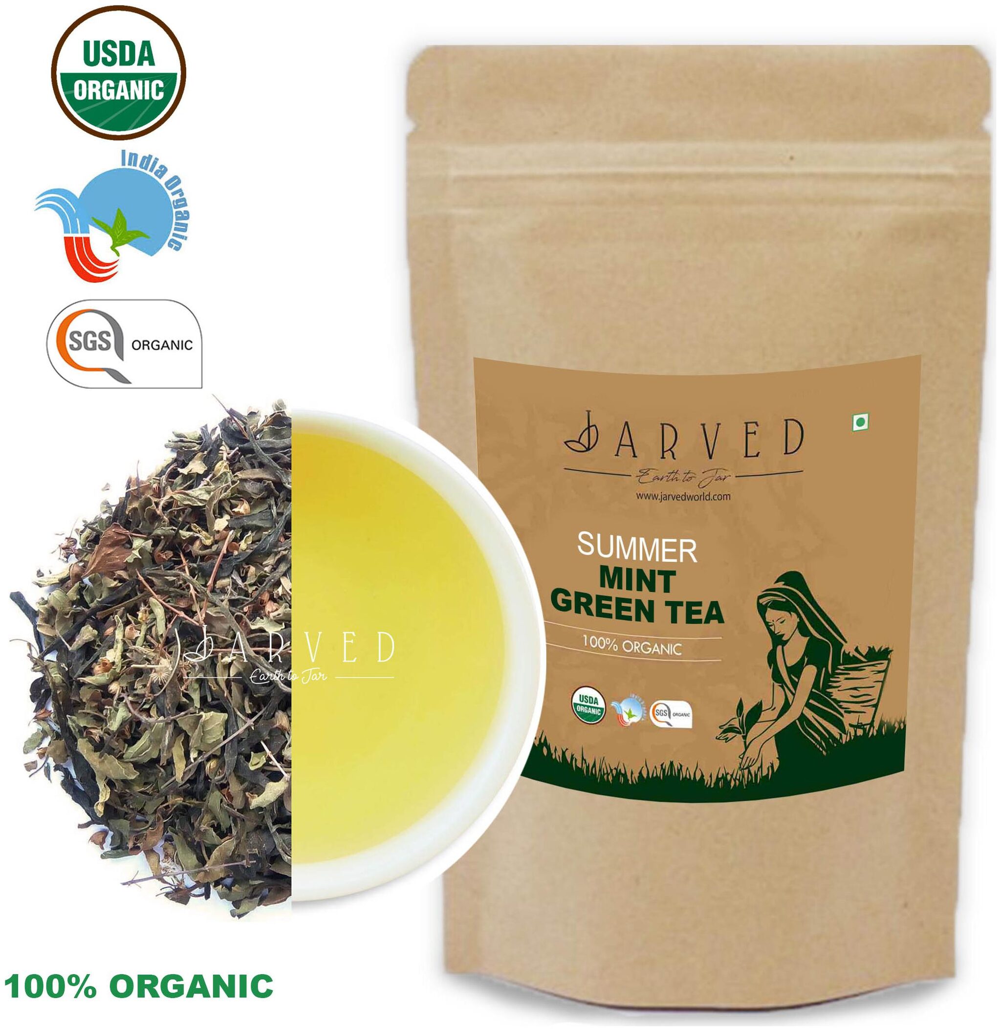 

Jarved Organic Summer Mint Green Tea 45 Day Herbal Detox Premium Grade 100g (Pack of 1)