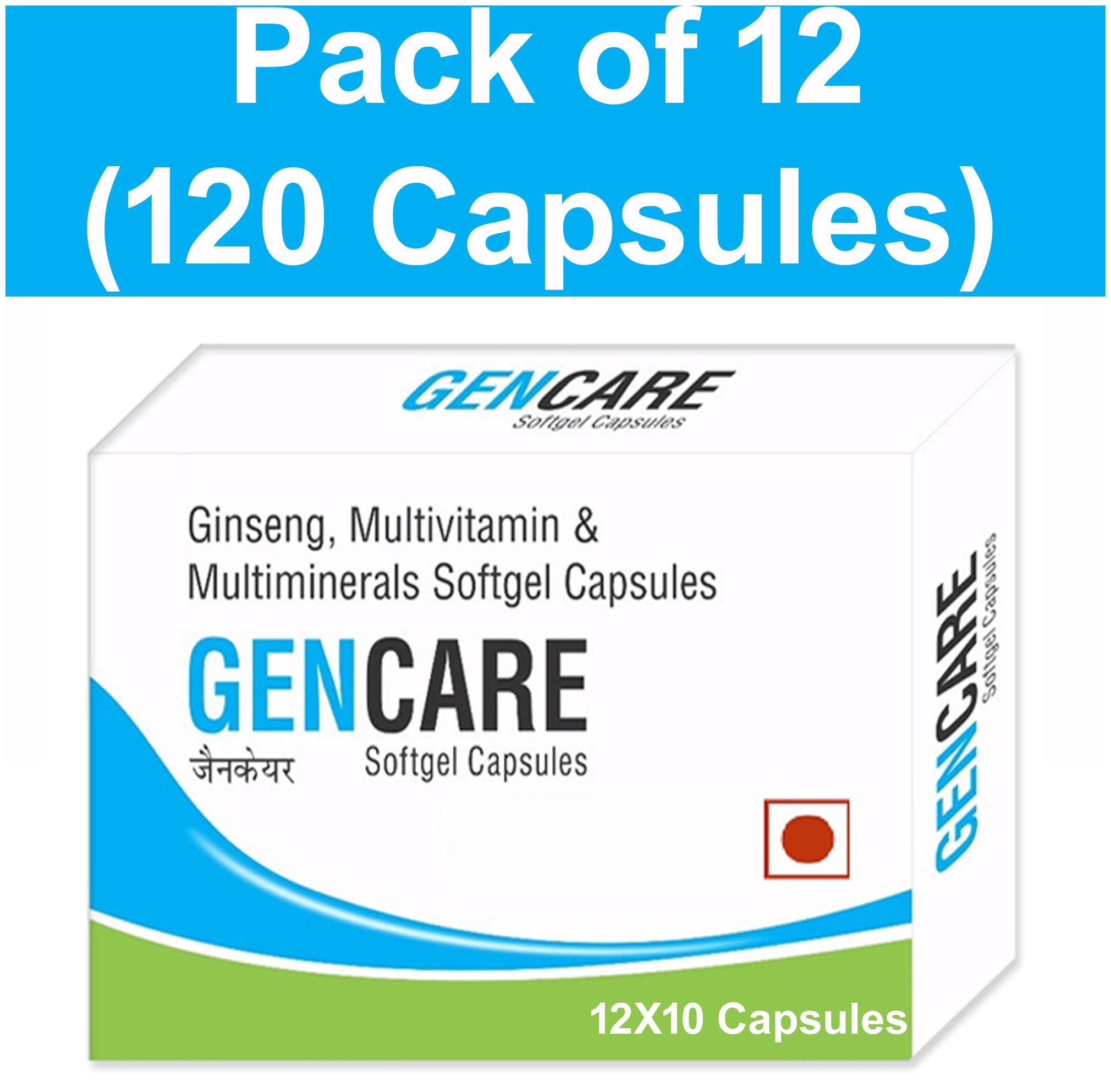 

Jeneka Gencare Multivitamin And Multimineral Supplement With Ginseng Extract Palmitate Lycopene-Blister 10 capsules (Pack of 12)