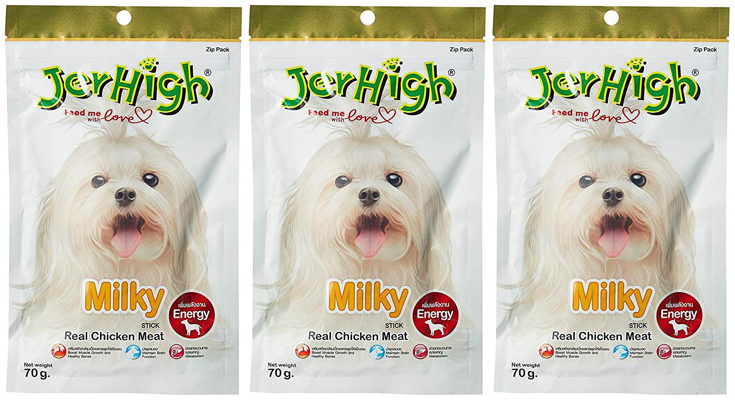 

Jerhigh Dog Snacks Milky Stick Chicken Meat 70g Plus Vitamin Calcium (Pack of 3)