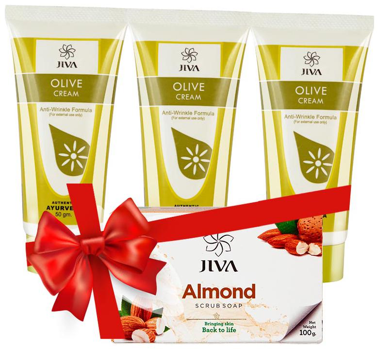 

Jiva Olive Cream (50 g) Pack of 3 Free Almond Soap Single