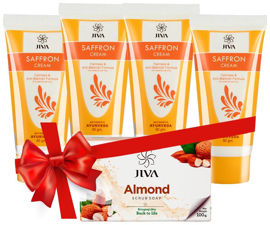 

Jiva Saffron Cream (50 g) Pack of 4 Free Almond Soap Single