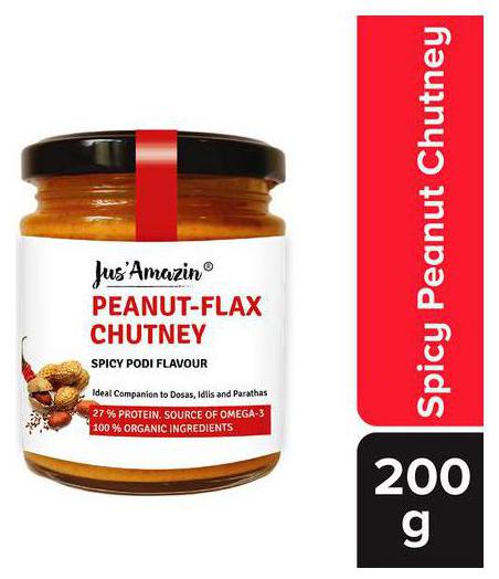

Jus Amazin Organic Peanut Flax Chutney - Spicy Podi Flavour 200 g