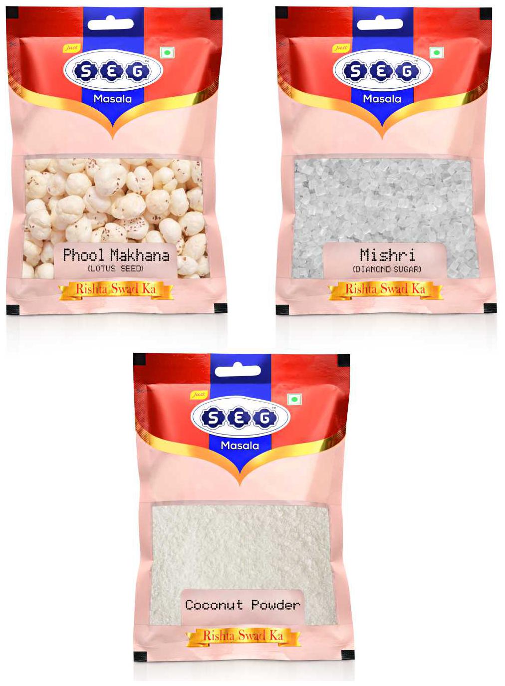 

Just Seg Phool Makhana 50g Misri 100g Coconut Powder 100g(Pack Of 3)