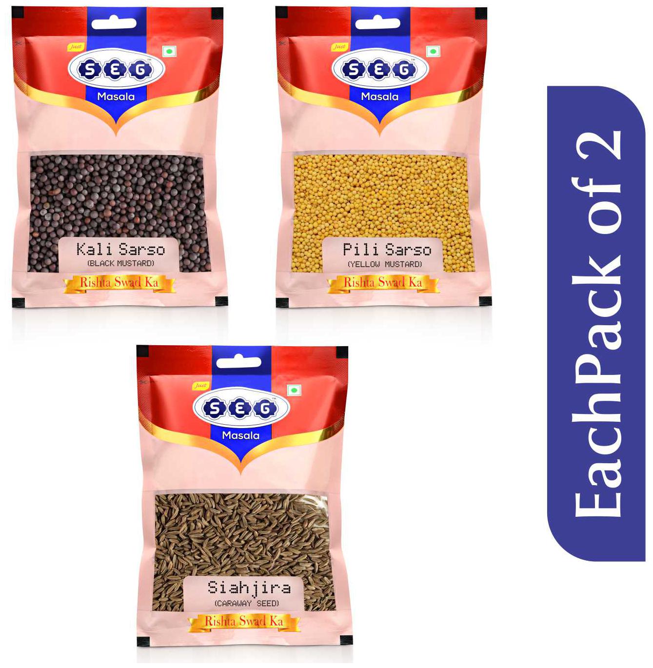 

Just Seg Whole Spices Masala Black Mustard 100g Peeli Sarso 100g Shah Jeera 50g Each Pack 2(Pack Of 6)