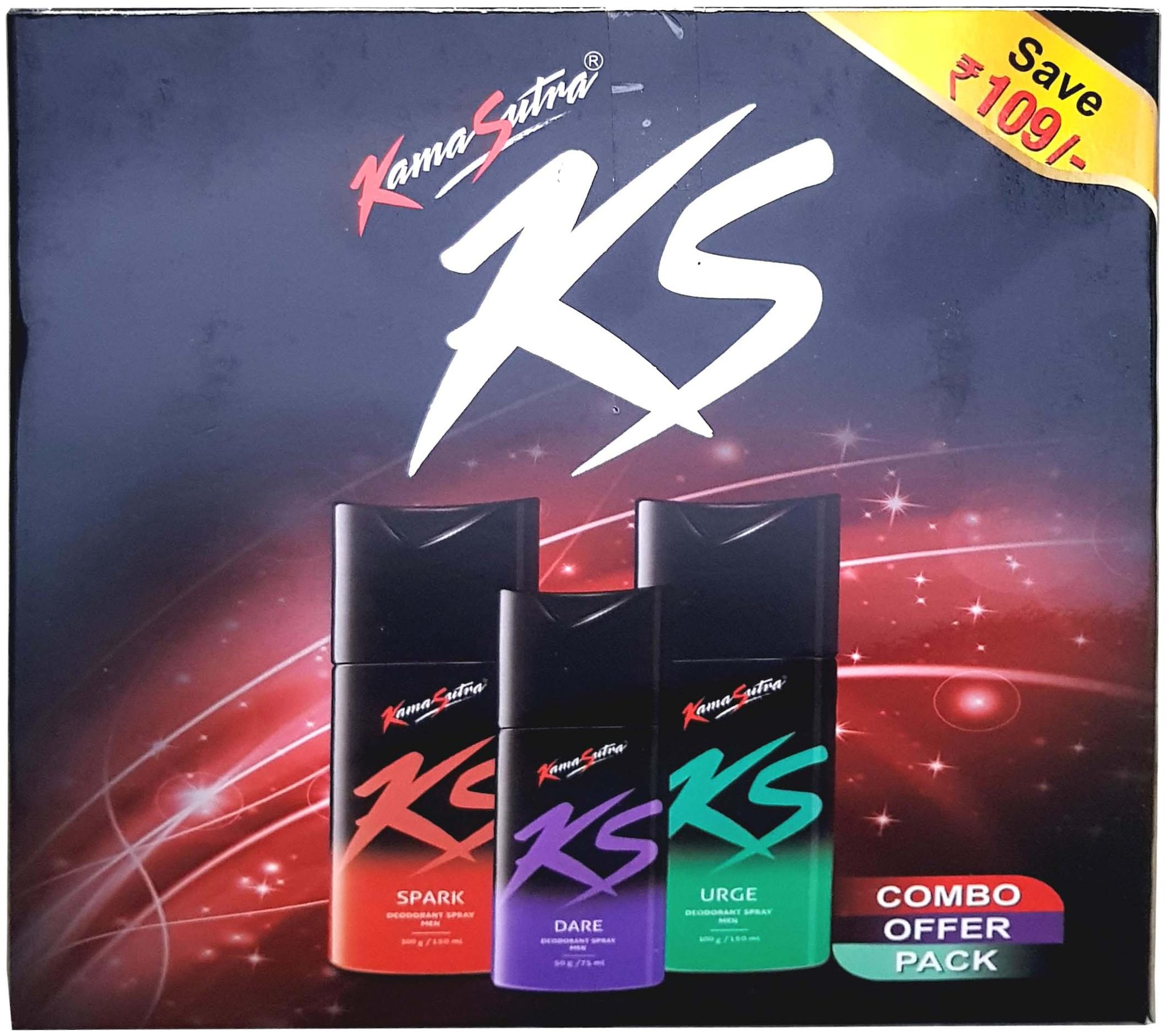 

Kamasutra Combo pack ( Spark Dare Urge ) Deos Sprays - 375 ml