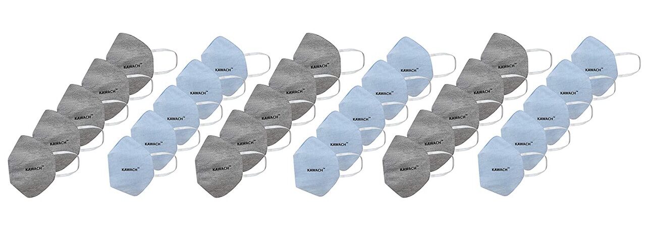 

Kawach Face Mask With Earloop Reusable And Washable Protective Grey Blue (Pack Of 30)