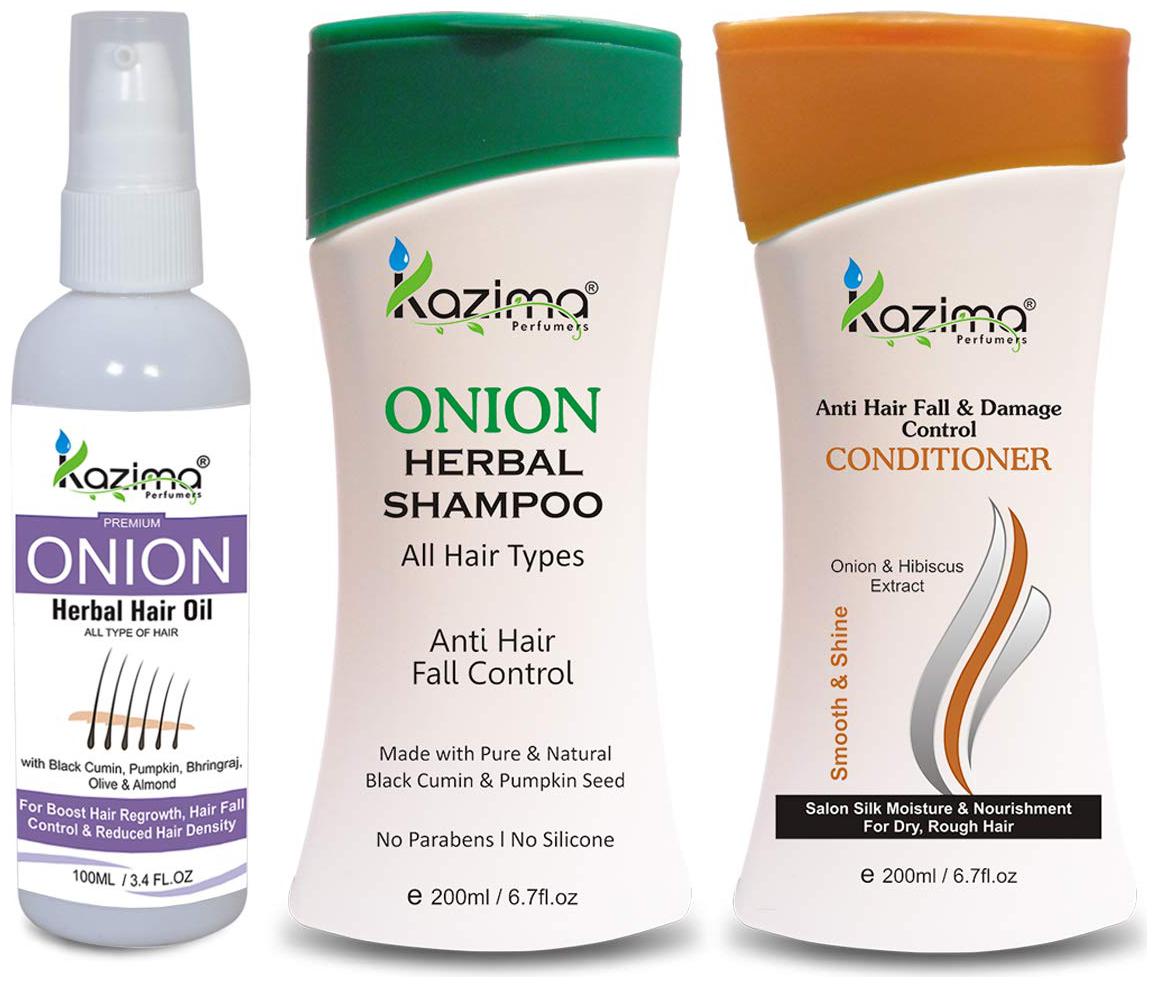 

Kazima Onion Herbal Hair Oil (100 ml) Onion Herbal Shampoo 200 ml Anti Hair Fall Damage 200 ml
