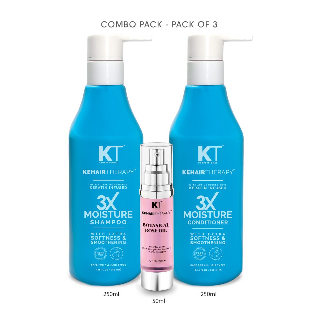 

Kehairtherapy 3X Moisture Shampoo 250Ml Conditioner For Extra Softness And Smoothing 250Ml Botanical Rose Oil Serum 50Ml (Pack Of 3)