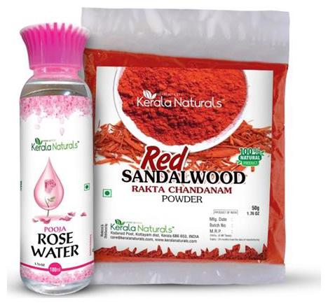 

Kerala Naturals Red sandalwood Powder 50g plus Rose Water 100ml combo