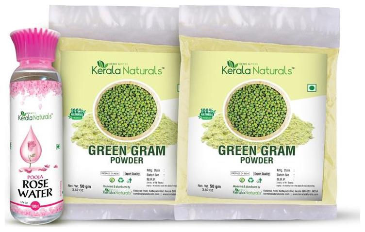 

Kerala Naturals Green Gram Powder 100g plus Rose water 100ml combo offer
