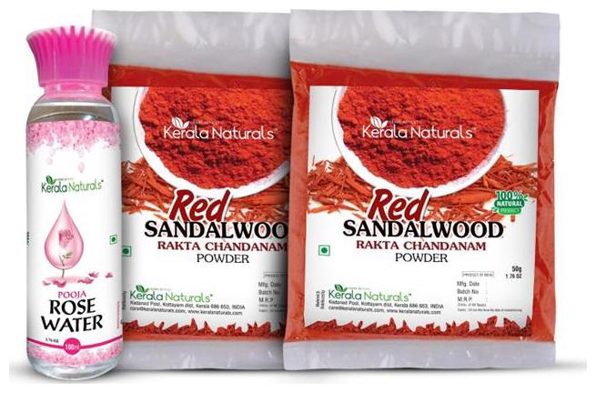 

Kerala Naturals Red sandalwood Powder 100g plus Rose Water 100ml combo