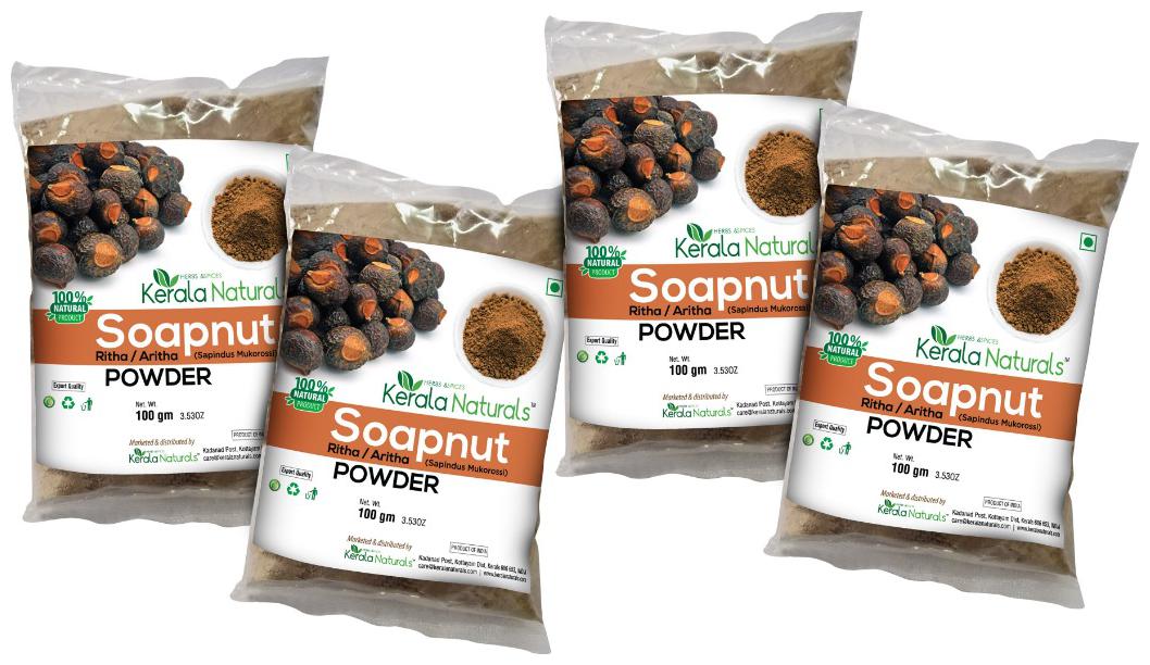 

Kerala Naturals Aritha Powder (Soapnut Reetha Powder) Natural Shampoo for Shiny Silky Hair 100g (Pack of 4)