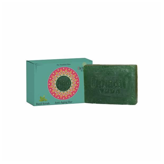 

KHADI VEDA Basil Scrub Anti Aging Bar Soap 100 g (Pack Of 1)