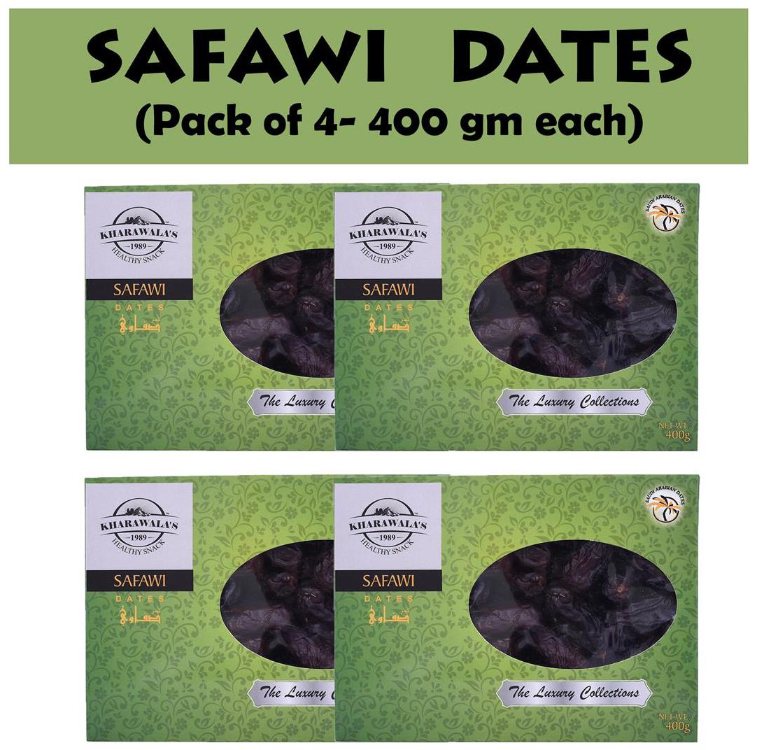 

KHARAWALA s Premium Safawi Dates Harvest from Saudi Arabia (Pack of 4-400 Grams Each)