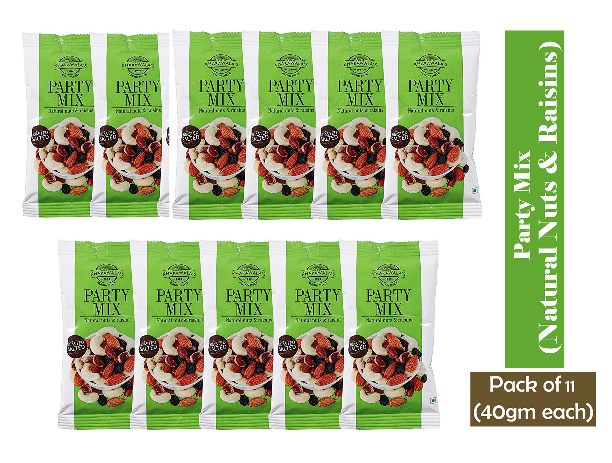 

KHARAWALA s Party Mix (Salted Nuts Raisins) Pack of 11-440 GMS (40 GMS Each)