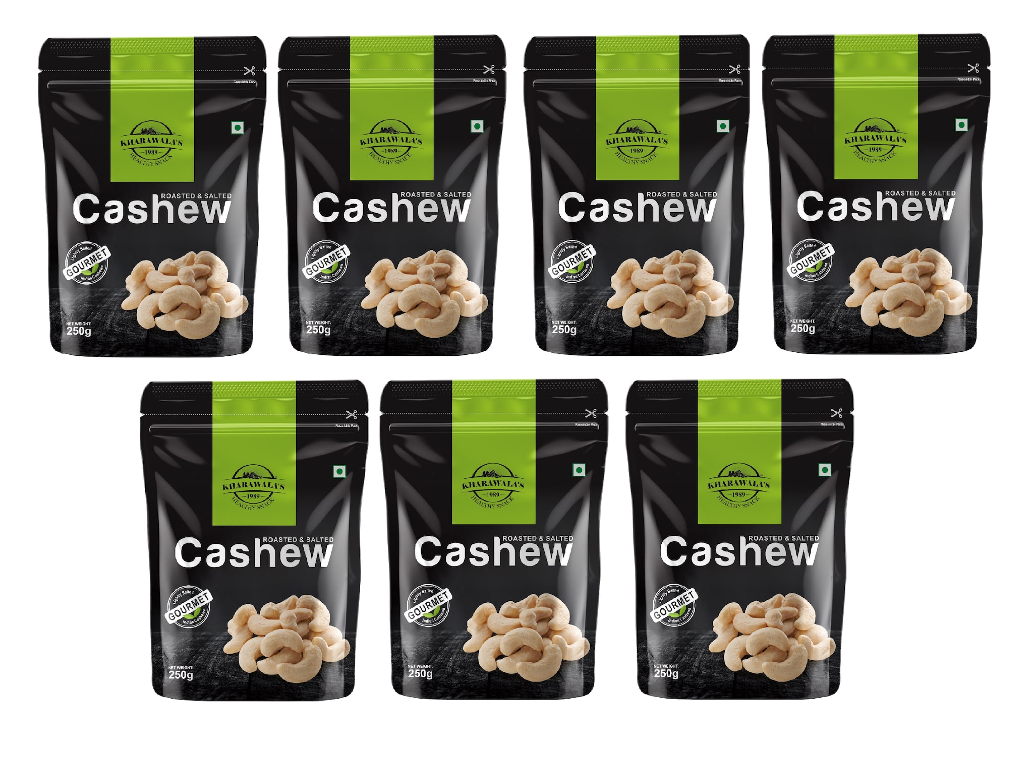 

KHARAWALA s W240 Grade Ratnagiri Salted Cashews (Kaju) 250 g each Pack of 7