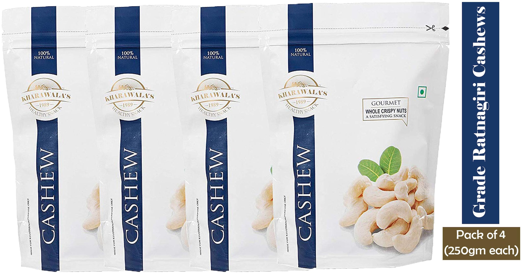 

KHARAWALA s W240 Grade Ratnagiri Cashews (Kaju) 250 g each Pack of 4