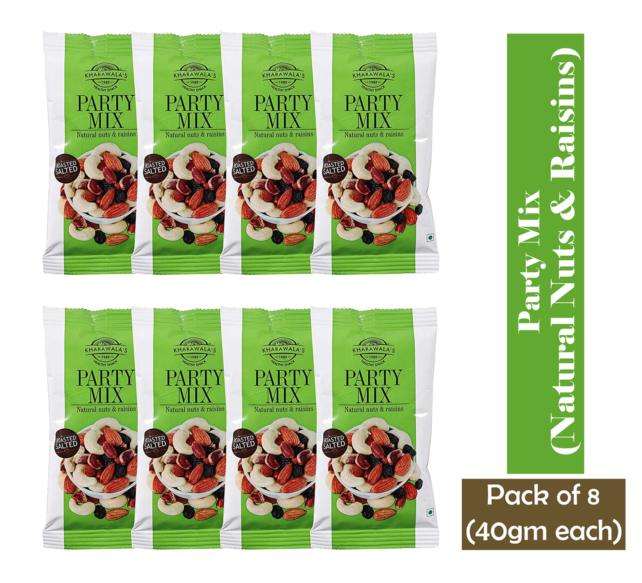 

KHARAWALA s Party Mix (Salted Nuts Raisins) Pack of 8-320 GMS (40 GMS Each)