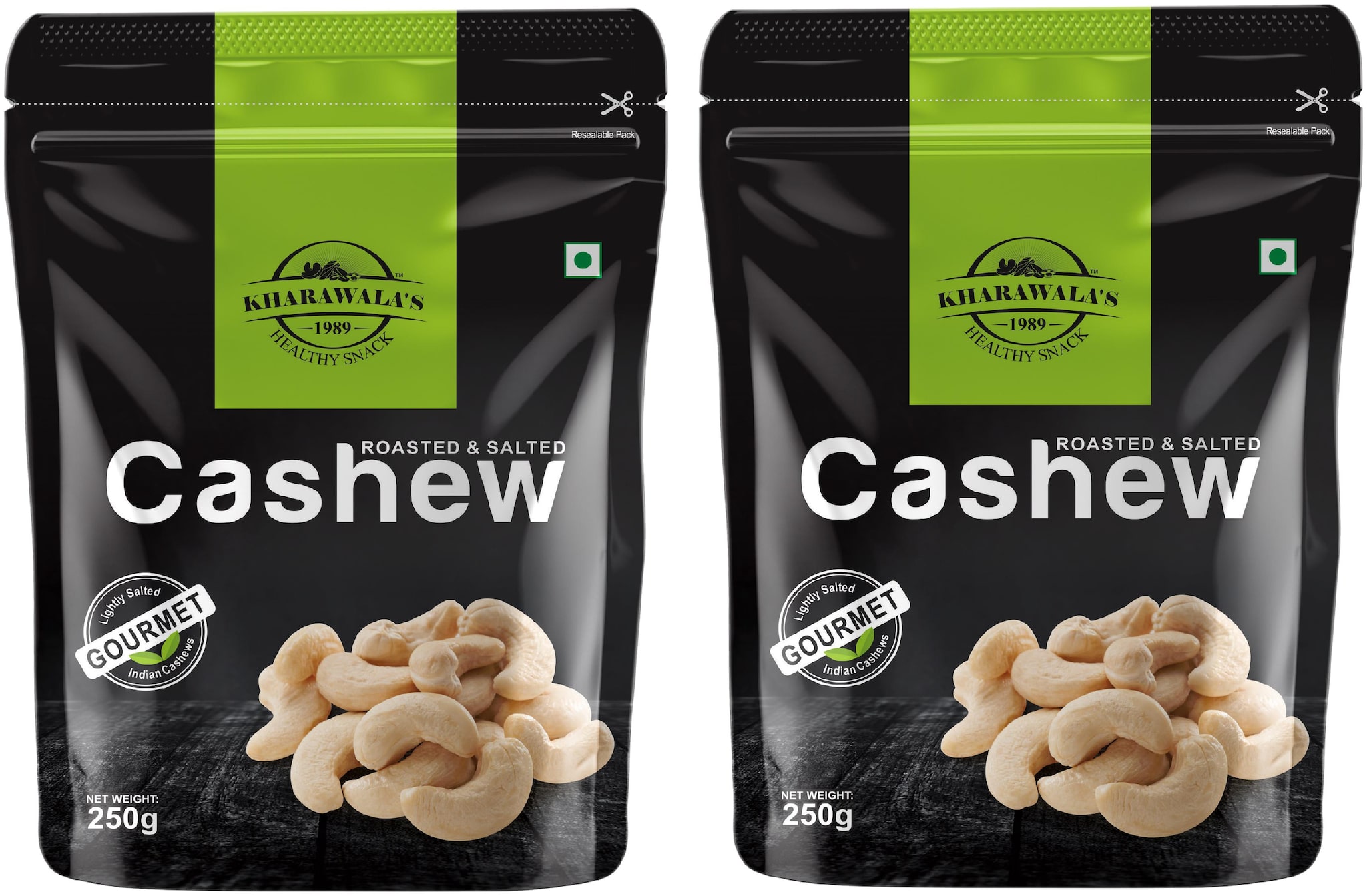 

KHARAWALA s W240 Grade Ratnagiri Salted Cashews (Kaju) 250 g each Pack of 2