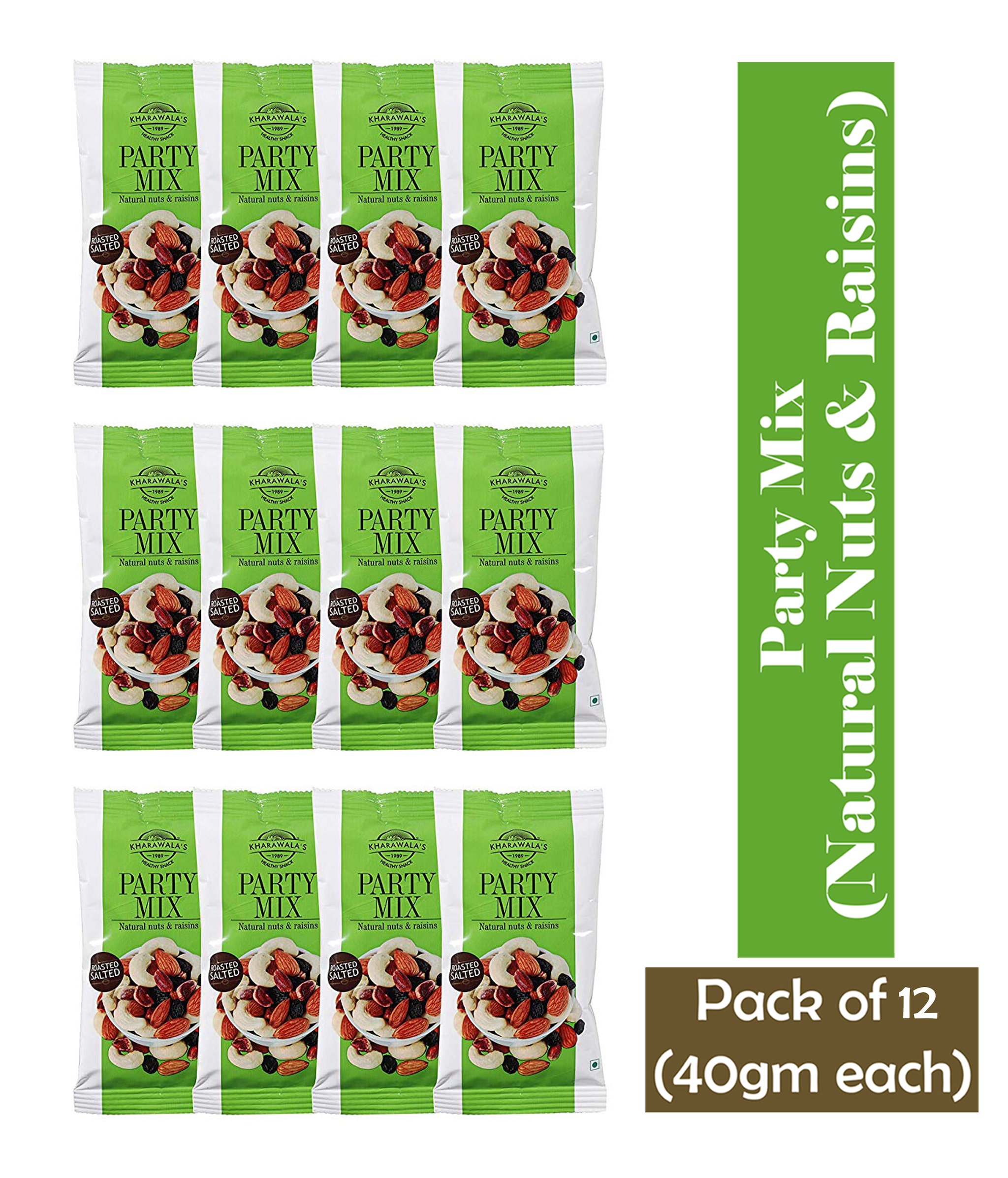 

KHARAWALA s Party Mix (Salted Nuts Raisins) Pack of 12-480 GMS (40 GMS Each)