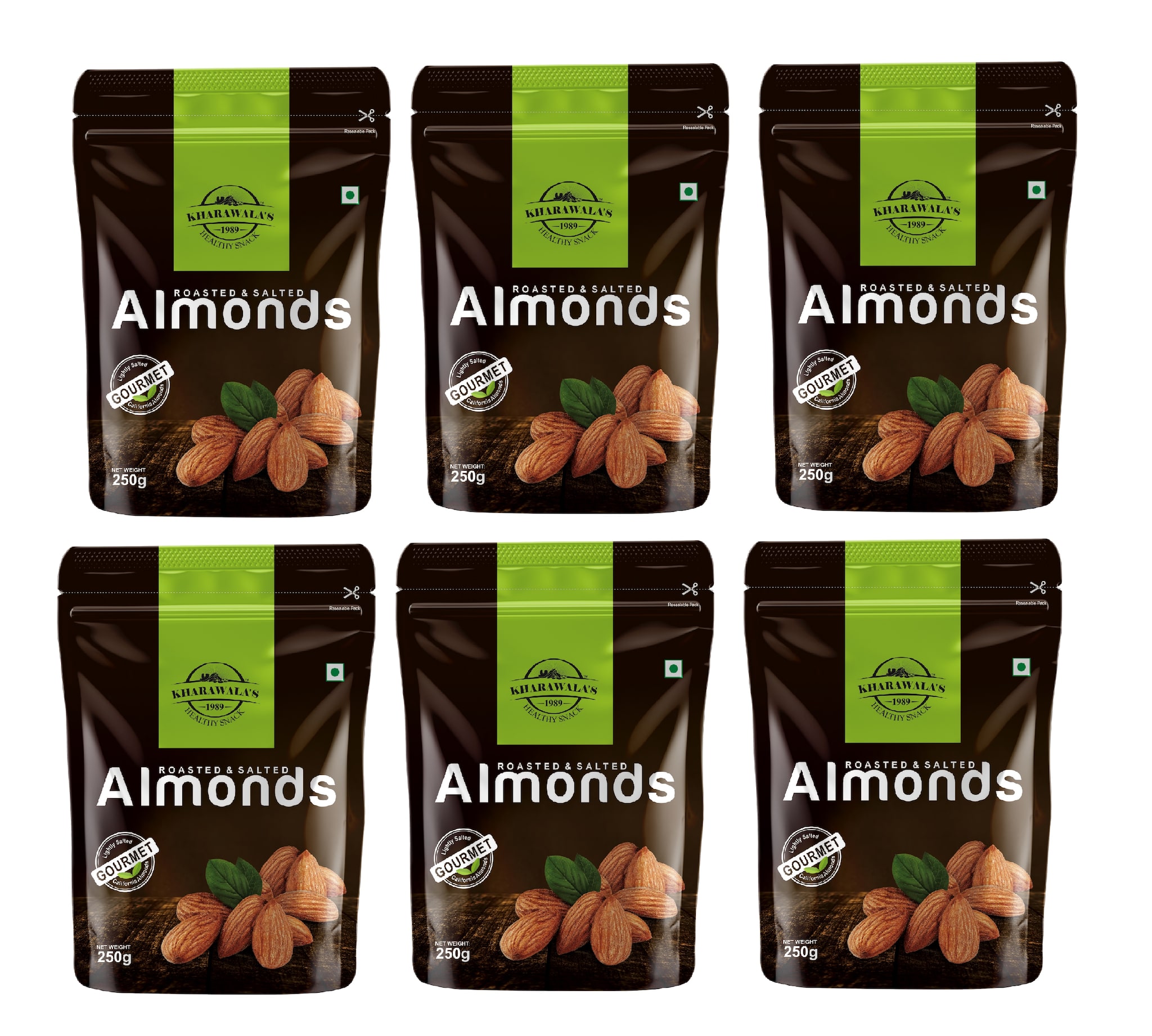 

KHARAWALA s California Roasted Salted Almonds (Badam) 250 g each Pack of 6