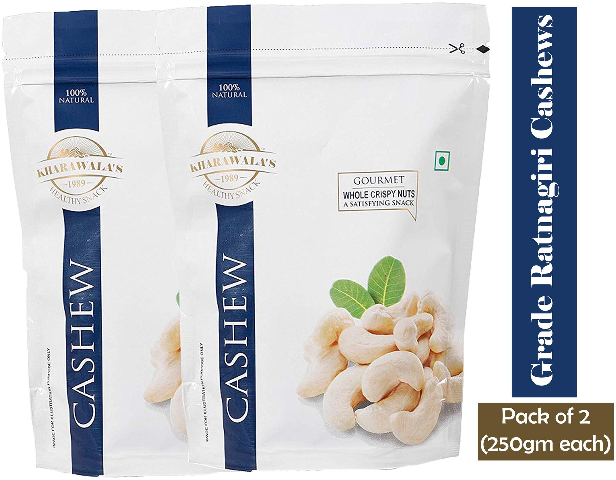

KHARAWALA s W240 Grade Ratnagiri Cashews (Kaju) 250 g each Pack of 2