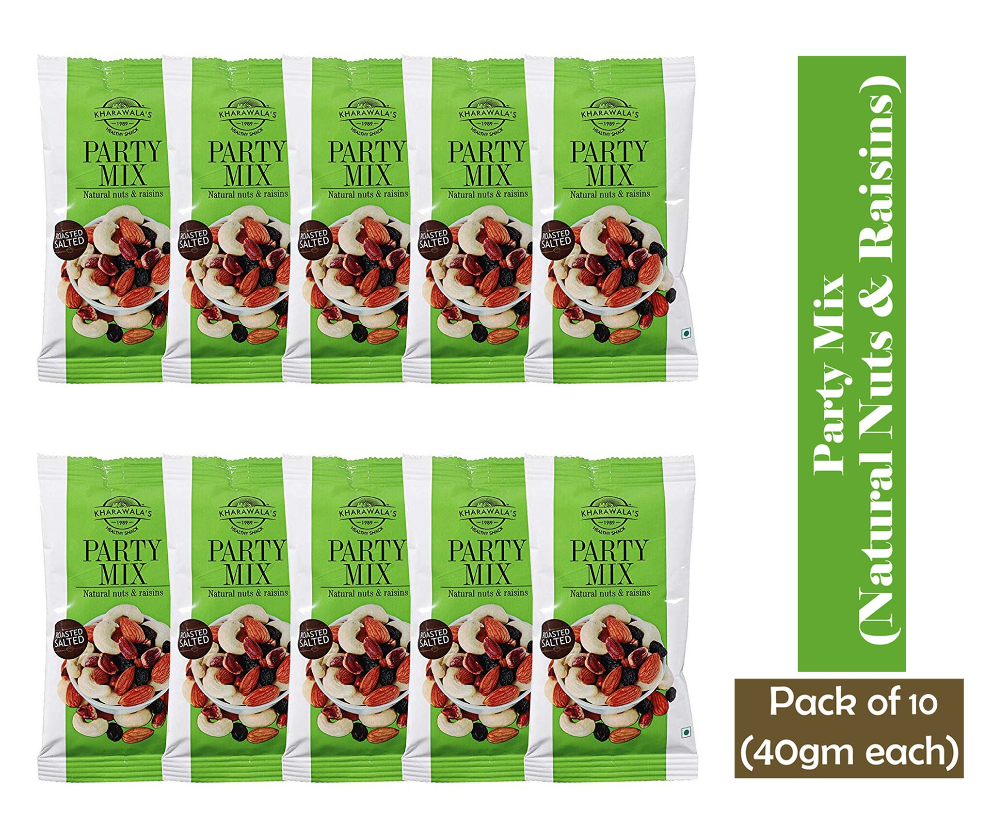 

KHARAWALA s Party Mix (Salted Nuts Raisins) Pack of 10-400 GMS (40 GMS Each)