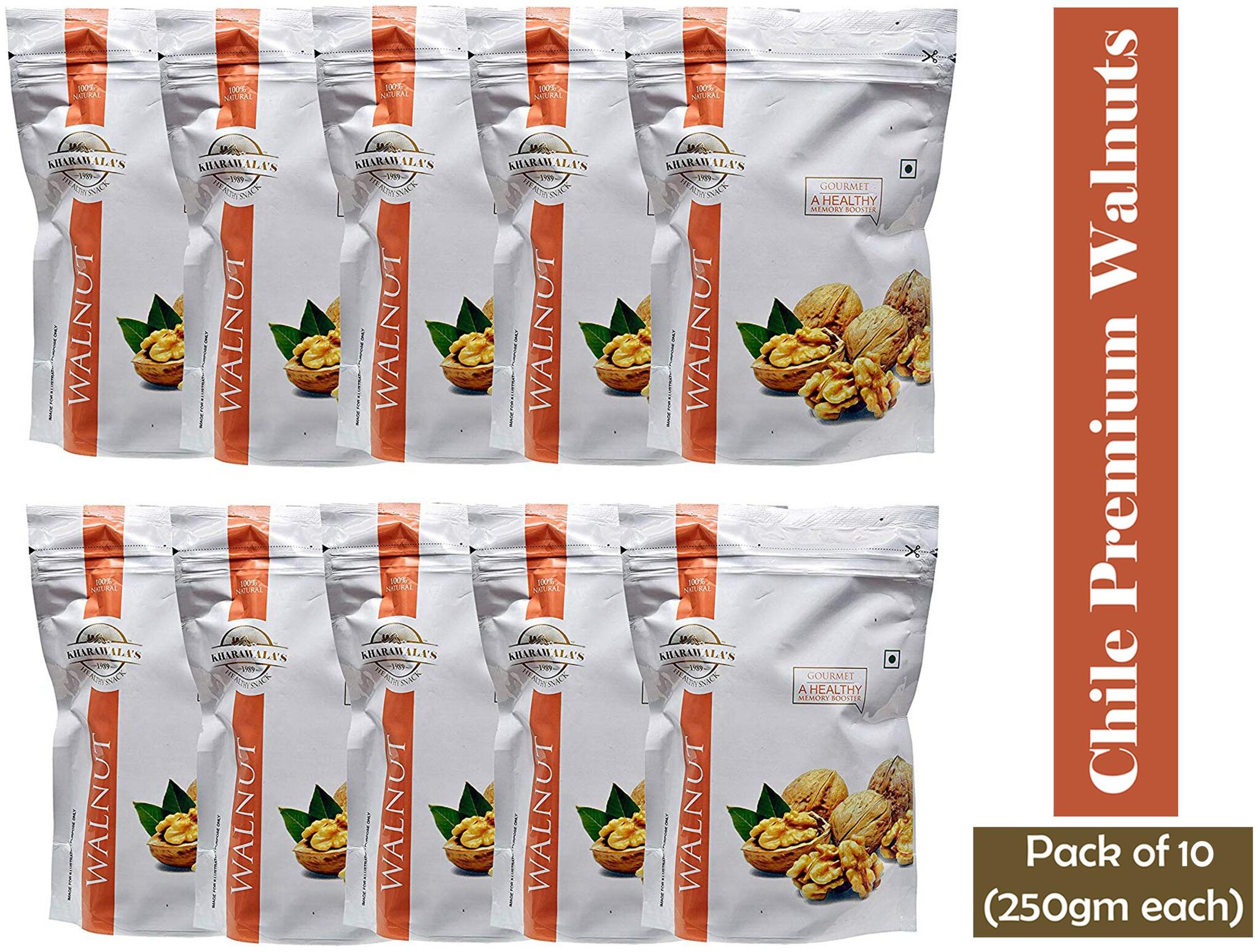 

KHARAWALA s Chile Super Premium White Walnuts (Akhrot) 200 g each Pack of 10